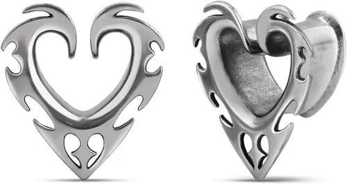 Miniatura 11 de ERKUOO 2 túneles ocultistas góticos barrocos de oreja de 2G a 1 pulgada de corazón, llama, media luna, espiral, dilatadores, joyería de piercing