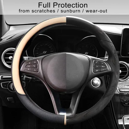 Miniatura 5 de COFIT Funda transpirable para volante de automóvil de 15 pulgadas, protector de cuero universal antideslizante para volante de automóvil, accesorios