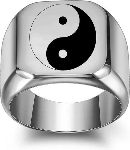 Anillo de banda de Tai Chi Yin Yang de acero inoxidable Ba Gua Equilibrio Taoísmo Zen Spirit Talismán, Sello de religión, Banda gruesa para