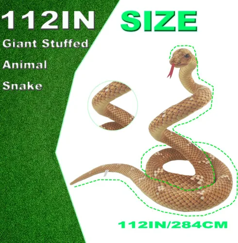 Miniatura 6 de Mukouxun Serpiente de peluche gigante de 112 pulgadas, serpiente de peluche para niños, juguetes de broma de animales de peluche, anaconda gigante