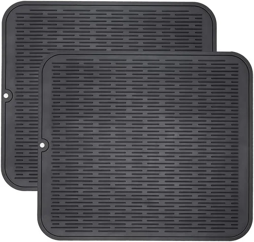 Miniatura 50 de ZLR 2 bandejas de silicona para fregadero (6 x 12 pulgadas/6.024 x 12.008 in) - Soporte estrecho para esponja para encimera de cocina - Tapete Negro