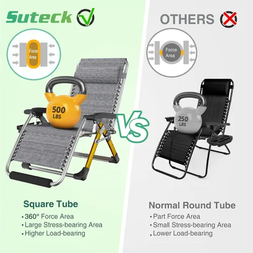 Miniatura 6 de Suteck Silla de gravedad cero de gran tamaño, silla reclinable de 29 pulgadas XL para exteriores con cojín extraíble y reposacabezas, silla
