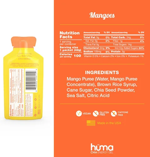 Miniatura 2 de Gel Energético HÜMA CHIA, Mangos, 24 Geles - Nutrición Deportiva Premium para Ejercicio de Resistencia