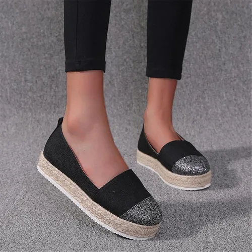 Miniatura 2 de Hbeylia Alpargatas de plataforma para mujer, transpirables, de algodón y lino, con purpurina, con lentejuelas, puntera cerrada, zapatos de tacón