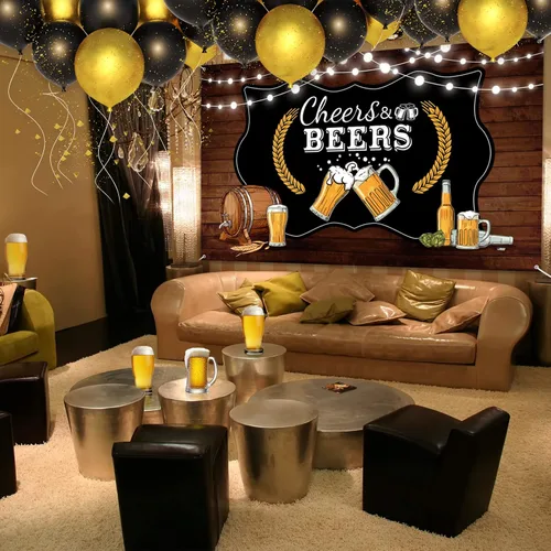 Miniatura 7 de Decoraciones de fiesta de animaciones y cervezas, tablero de madera rústico retro para cumpleaños de 30, 40, 50, fiesta temática de cumpleaños