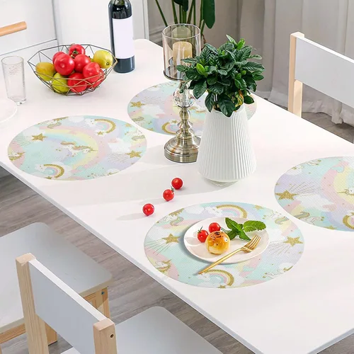 Miniatura 6 de Glittery Gold Unicorns Dining Room Table Placemats, Non Slip Placemats Set Washable for Kitchen Table one sizex1