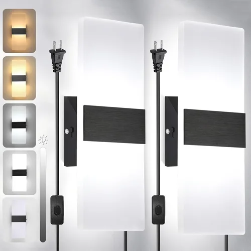 Miniatura 6 de TRLIFE Lámpara de pared LED moderna, ajustable 4 temperaturas de color 12W lámpara de pared moderna enchufe, luz de pared acrílica montada