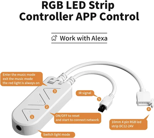 Miniatura 3 de PAUTIX Tira de luz LED RGB controlador inteligente inalámbrico, control remoto de 44 teclas y control de aplicación, sincronización de música