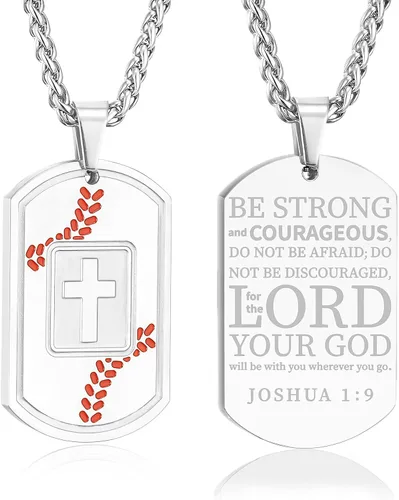 Miniatura 23 de Collar de cruz con versículo bíblico de béisbol, acero inoxidable, dije de cruz en tono negro/dorado/plateado, regalos religiosos, joyería deportiva