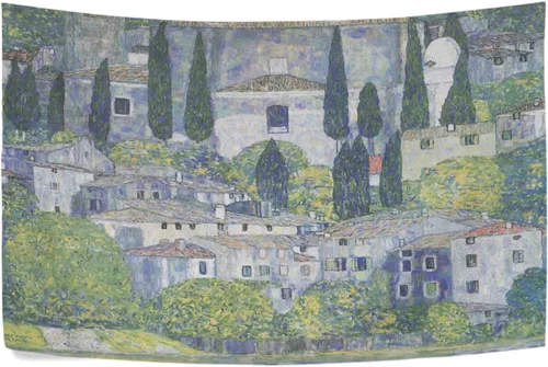 Miniatura 3 de AHOMY Tapiz artístico de Gustav Klimt Church in Cassone, tapiz para colgar en la pared, paisajes naturales, tapices para sala de estar, dormitorio