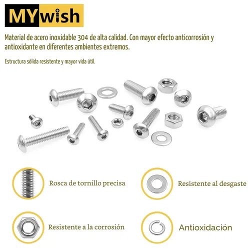 Miniatura 5 de Mywish Kit surtido de 380 tuercas y tornillos M4, 304 tornillos métricos, tornillos métricos, tornillos métricos, arandelas de bloqueo plano y SIiver