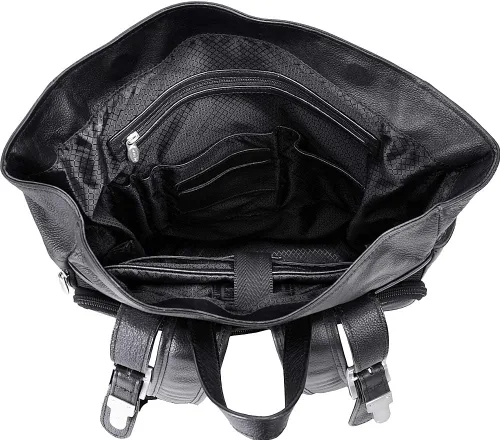 Miniatura 5 de McKleinUSA Serie S, Kennedy, cuero de becerro de grano de guijarro, mochila para portátil de doble acceso de 17 pulgadas, color negro (88735)