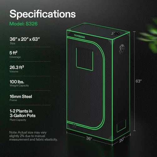 Miniatura 7 de VIVOSUN - Tienda de cultivo S326 de mylar superreflectante, ventana de observación, base con bandeja, 36 in x 20 in x 63 in para cultivo hidropónico