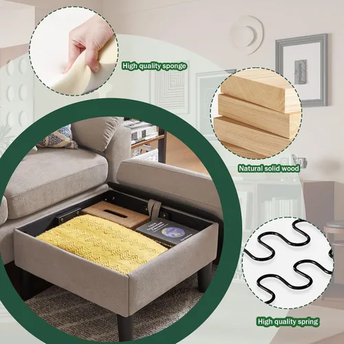 Miniatura 6 de Sofá modular convertible de 80 pulgadas, sofá pequeño en forma de L de 3 asientos con diván de almacenamiento reversible, sofá moderno de tela