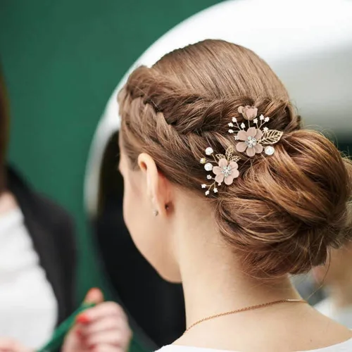 Miniatura 3 de inSowni - Juego de 20 peines laterales para el pelo con flores en tonos rosa polvoriento, azul y blanco, pinzas para el pelo con flores, pinzas