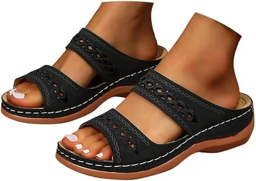 Sandalias de verano elegantes para mujer, planas, bonitas, informales, para playa, cómodas, ortopédicas, sin cordones, sandalias ortopédicas