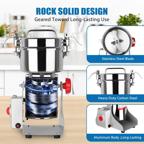 Miniatura 3 de Molinillo eléctrico de grano de 3000 W, molinillo de harina de acero inoxidable de 28.22 oz para uso doméstico, pulverizador comercial de alta
