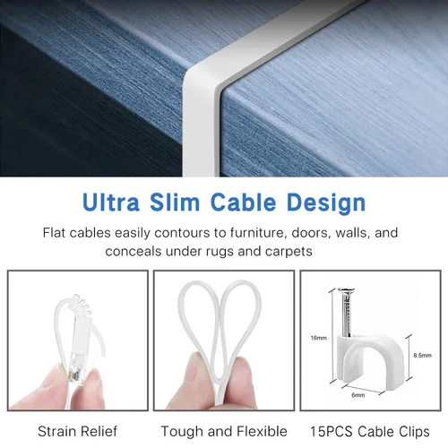 Miniatura 2 de Cable Ethernet Cat6 de 49.2 ft, cables largos de Internet de alta velocidad, diseño plano de 1 Gbps para UTP de 250 Mhz/s para consola, PS3, PS4