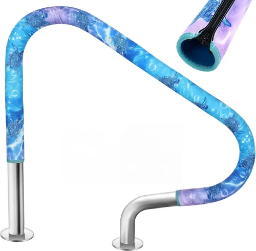 Miniatura 7 de Junkin Cubierta para pasamanos de piscina de 4 pies, cubierta para barandilla de mano de piscina con cremalleras, barandilla antideslizante, agarre