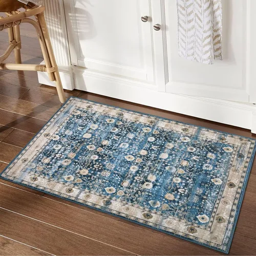 Miniatura 34 de COZYLOOM Alfombra de área de 2 x 6 pies, tribal, envejecida, para entrada, medallón vintage, alfombra para interiores, alfombra de pelo bajo, suave
