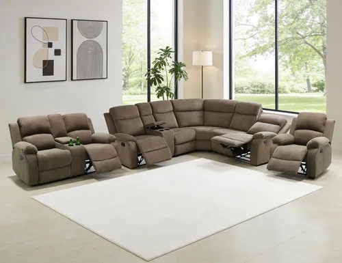 Miniatura 21 de Juego de sofá seccional reclinable manual, juegos de muebles de sala de estar, sofá seccional en forma de L y 2 sillas, cómodo sofá reclinable