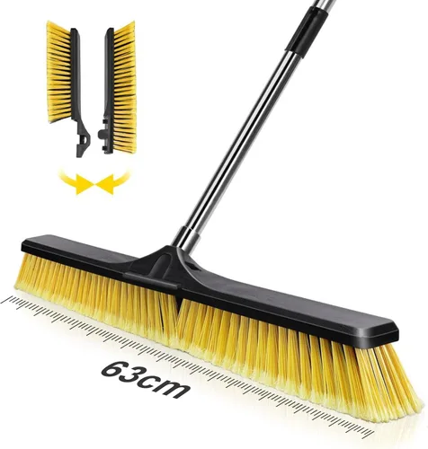Masthome - Escoba de empuje de 24 pulgadas, escoba industrial con cerdas rígidas, escoba para exteriores resistente y mango de 55 pulgadas de largo,