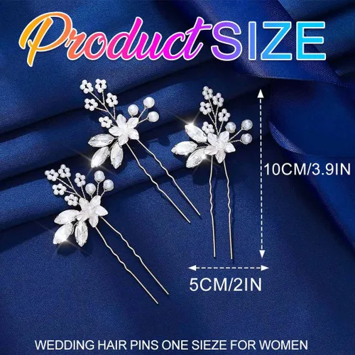 Miniatura 6 de Heread Flower Bride - Horquillas para el cabello de boda con perlas plateadas, accesorios para el cabello de novia, piezas de cristal para mujeres