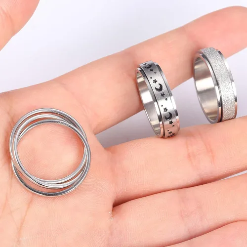 Miniatura 7 de FUNRUN JEWELRY Anillo de acero inoxidable para la ansiedad para mujeres y hombres, anillos giratorios de luna y estrella celta para aliviar