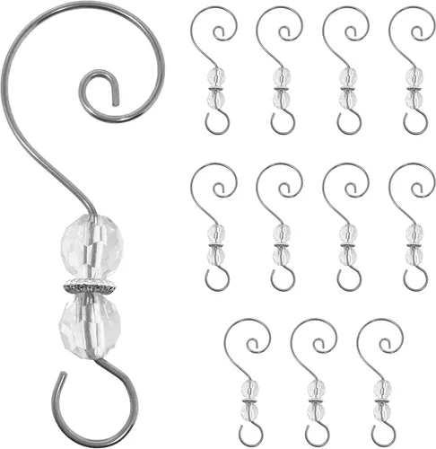 Ganchos para adornos de Navidad, detalles de joyas transparentes, juego de 12 piezas, ganchos decorativos para adornos de árbol de Navidad,