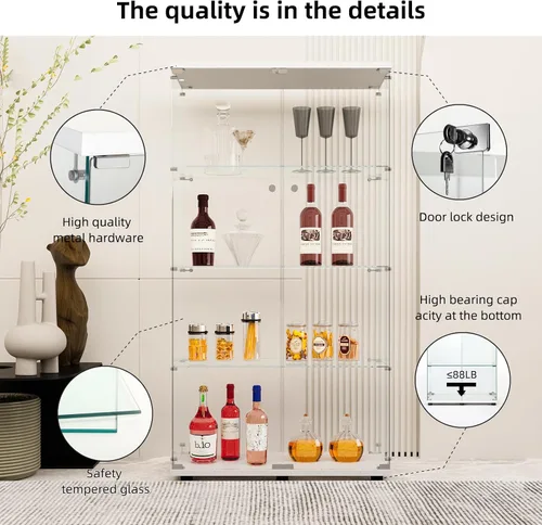 Miniatura 5 de FLYMUHJIA Gabinete de cristal para cocina, despensa, armario de almacenamiento de barra de esquina con cuatro niveles de doble puerta, 64 pulgadas
