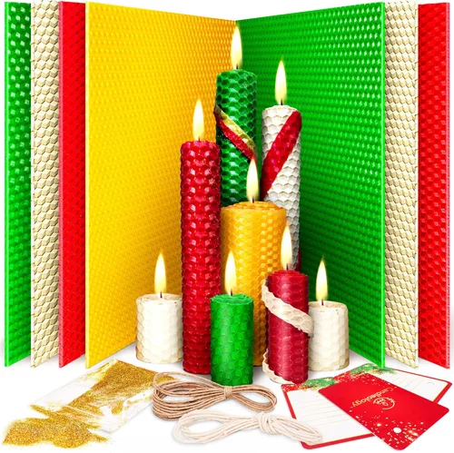 Miniatura 7 de Kit para enrollar velas navideñas - Kit de fabricación de velas de cera de abeja para niños y adultos (Navidad, Janucá, Kwanzaa) - Proyecto