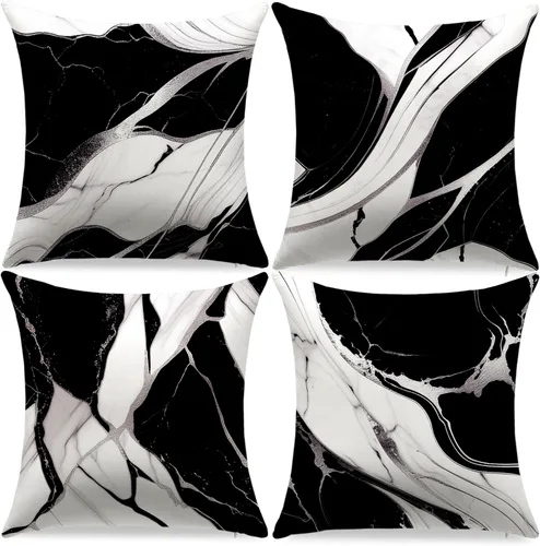 Miniatura 9 de Juego de 4 fundas de almohada negras y doradas, fundas de almohada de 18 x 18 pulgadas, almohadas geométricas abstractas a rayas para decoración