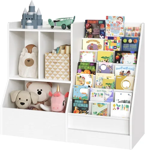 MAHANCRIS Estantería y almacenamiento de juguetes para niños de 39.4 pulgadas, estante de 7 capas para libros, estantería para niños, estantería