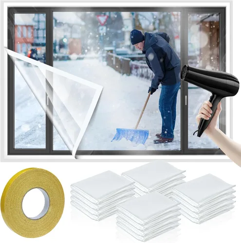 Miniatura 9 de Kit de aislamiento de ventana de 6 piezas de 47 x 63 pulgadas, película retráctil transparente cortable con cinta adhesiva de doble cara