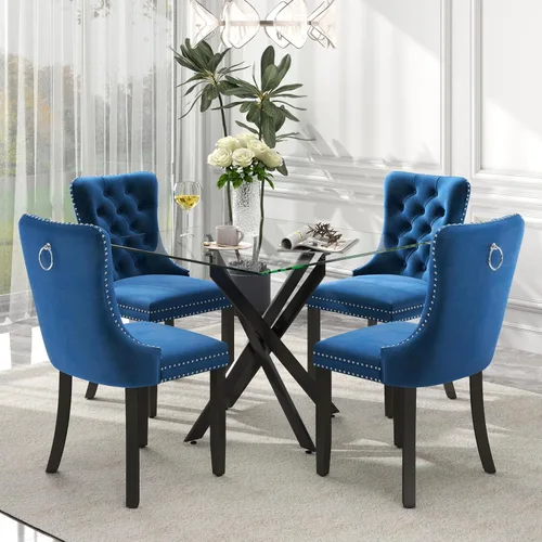 Miniatura 77 de Juego de comedor de 3 piezas con superficie de vidrio transparente, juego de comedor cuadrado minimalista moderno de 36'', juego de mesa de cocina
