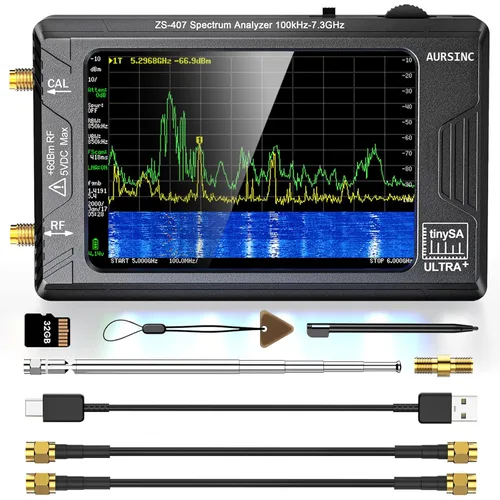 Miniatura 10 de AURSINC Analizador de espectro TinySA Ultra+ ZS406, 4.0 pulgadas, 100 kHz-5.4 GHz, analizador de frecuencia portátil con tarjeta de 32 GB, HW