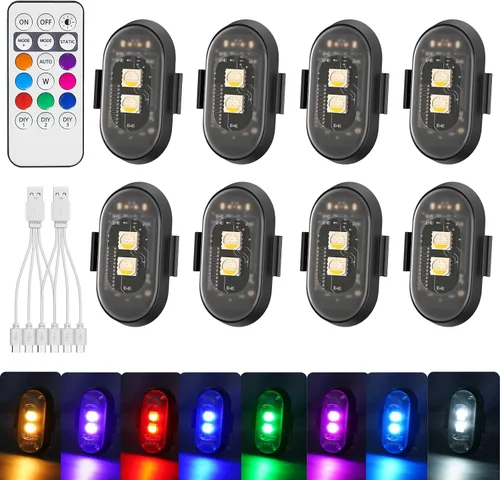 Miniatura 10 de 6 luces estroboscópicas LED inalámbricas con control remoto, 8 colores recargables, luces LED anticolisión, luces de advertencia de emergencia