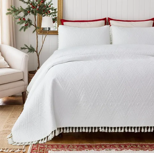 Miniatura 11 de Brandream Juego de ropa de cama de algodón de 3 piezas de 3 piezas con diseño de diamantes beige terroso, moderno, bohemio, chic y minimalista