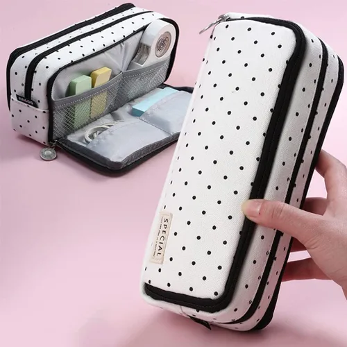 Miniatura 2 de iSuperb - Estuche grande para lápices con gran capacidad, de lona, con 3 compartimentos, bolsa para bolígrafos, bolsa de marcadores