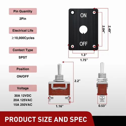 Miniatura 2 de Nilight Interruptor de palanca resistente a prueba de agua 2 pines 2 posiciones SPST encendido/apagado 12V DC 30A con panel de montaje y tapa