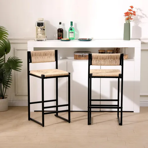 Miniatura 11 de Juego de 2 taburetes de bar modernos tapizados de piel sintética sin brazos con respaldo para bar en casa, comedor, isla de cocina, bistró, club
