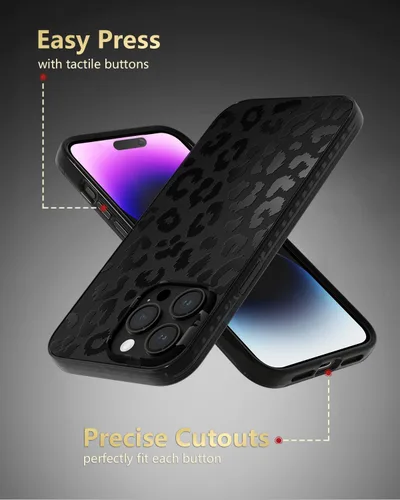 Miniatura 9 de SCORPIFY Funda para iPhone 15 Pro Max [Compatible con MagSafe] con Diseño de Estampado de Leopardo Guepardo Negro Mate, Linda Funda Magnética