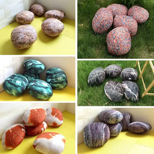 Miniatura 7 de Juego de 6 fundas de almohada de roca para habitación de niños, fundas de cojín de piedra de guijarro, accesorios de fotografía de piedra