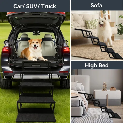 Miniatura 6 de Escalones para perros para automóvil, camión, SUV, rampas para perros con superficie de alta tracción, escaleras portátiles impermeables para perros