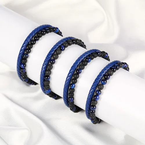 Miniatura 8 de LUXEJEW Gifts for Men - Mens Bracelet, Beaded Leather Bracelets for Men 6mm Tiger Eye Lava Rock Stone Handmade Bracelets Adjustable Stainless Steel