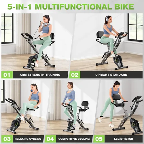 Miniatura 3 de Bicicleta de Ejercicio, Bicicleta Estática Plegable 5 en 1 para Personas Mayores, Resistencia Magnética Ajustable de 16 Niveles, Bicicleta de Gris
