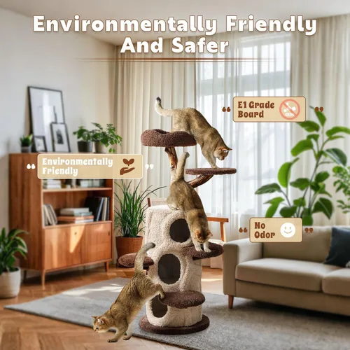 Miniatura 7 de Árbol Moderno para Gatos de Interior, Torre Casa del Árbol de Lujo para Gatos de 54.7'' de Alto con Postes Rascadores de Madera para Decoración