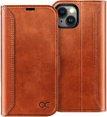 OCASE Funda Cartera Compatible con iPhone 15, Funda Tipo Folio de Cuero PU con Tapa, con Portarjetas y Bloqueo RFID, Función Atril [Carcasa Interior