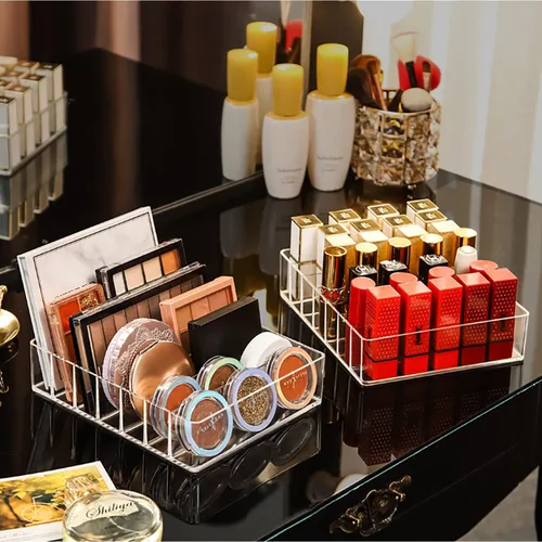 Miniatura 7 de JessLab Organizador de maquillaje para paleta de sombras de ojos y lápiz labial, 7 secciones de acrílico dividido, almacenamiento de cosméticos