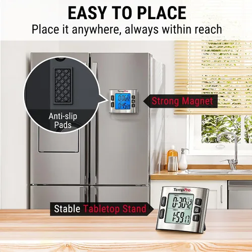 Miniatura 7 de ThermoPro TM02 - Temporizador digital de 24 horas con temporizadores de cocina duales para cocinar, cronómetros, reloj magnético con volumen